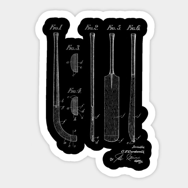 Hockey Stick Cricket Bat Vintage Patent Drawing Sticker by TheYoungDesigns